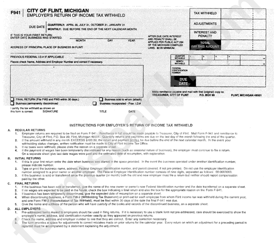 Form F941 - Employer