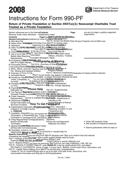 Instructions For Form 990-Pf - Return Of Private Foundation Or Section 4947(A)(1) Nonexempt Charitable Trust Treated As A Private Foundation - Internal Revenue Service - 2008 Printable pdf