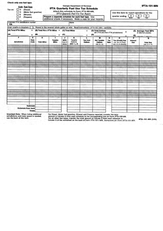 Form Ifta-101-Mn - Ifta Quarterly Fuel Use Tax Schedule March - 2000 Printable pdf