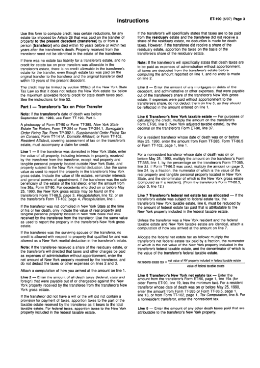 Instructions For Form Et-190 Printable pdf