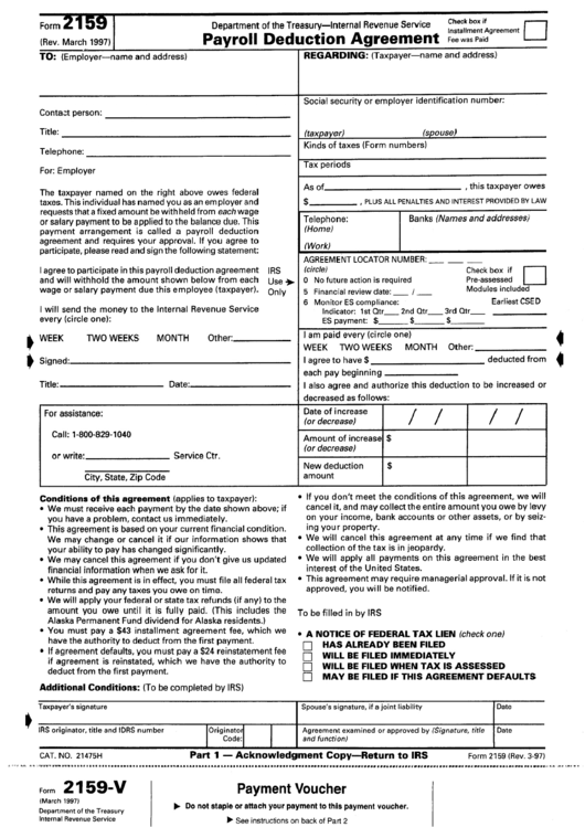 Form 2159 - Payroll Deduction Agreement - Internal Revenue Service - 1997 Printable pdf