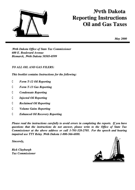 Reporting Instructions Form For Oil And Gas Taxes - North Dakota Office Of State Tax Commissioner Printable pdf