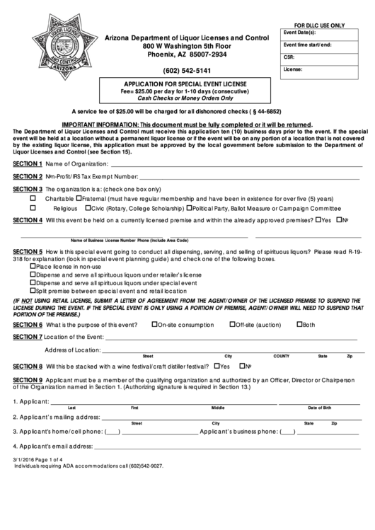 Application For Special Event License