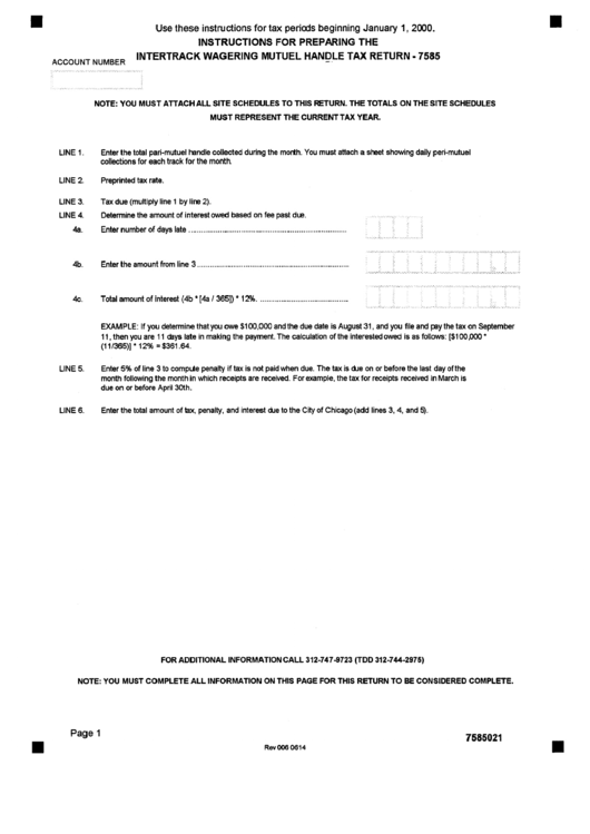 Instructions For Form 7585 Intertrack Wagering Mutuel Handle Tax Return Printable pdf