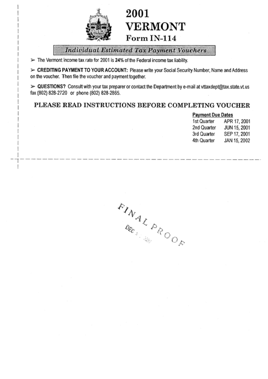 Form In-114 - Individual Estimated Tax Payment Vouchers Printable pdf