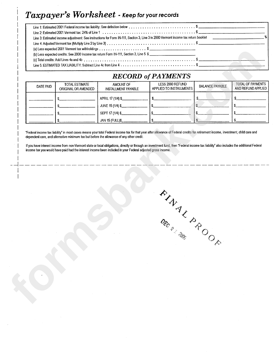 Form In-114 - Individual Estimated Tax Payment Vouchers