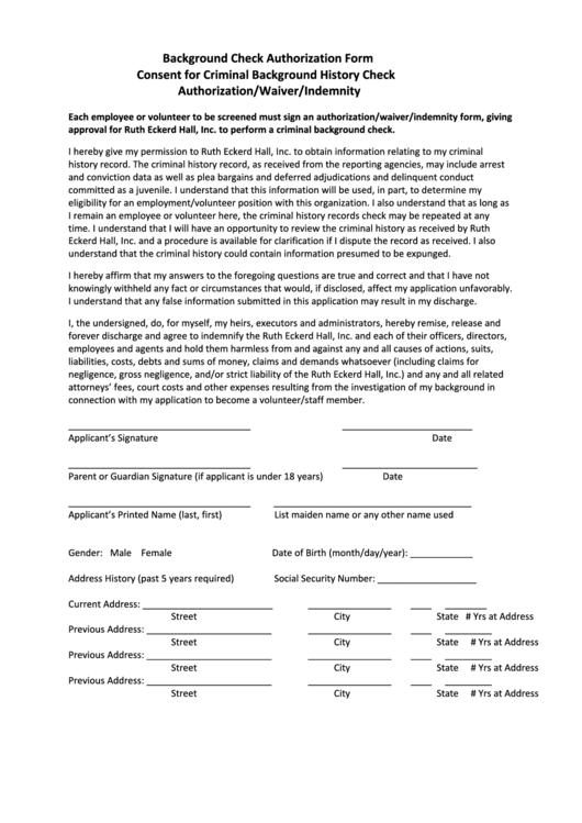 Background Check Authorization Form Printable pdf