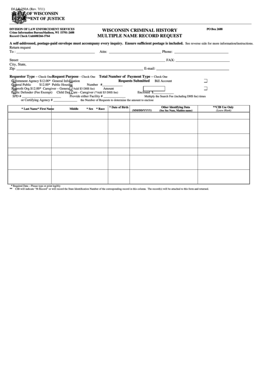 Multiple Name Record Request Printable pdf