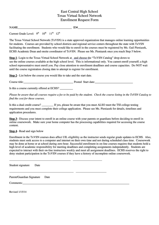 Enrollment Request Form Printable pdf