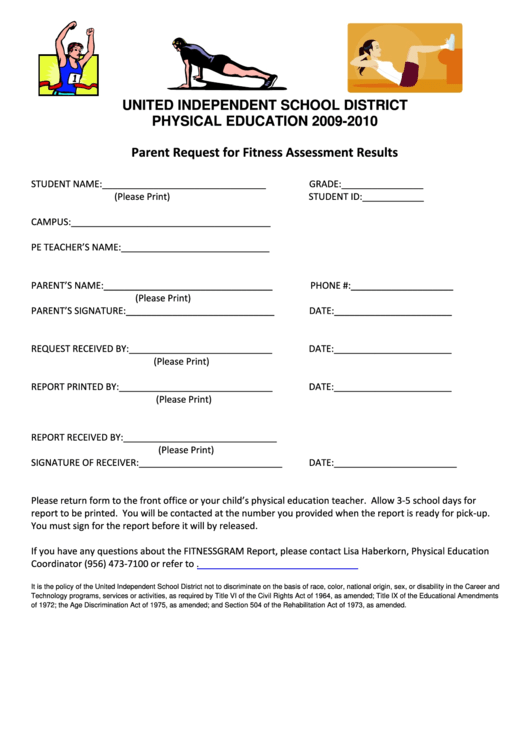 Parent Request For Fitness Assessment Results Form Printable pdf