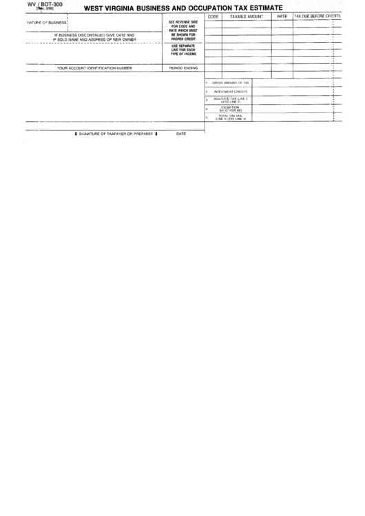 Form Bot300 - Business And Occupation Tax Estimate Printable pdf