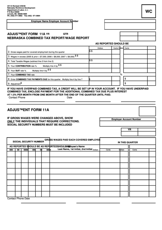 Form 11a - Combined Tax Report/wage Report Printable pdf
