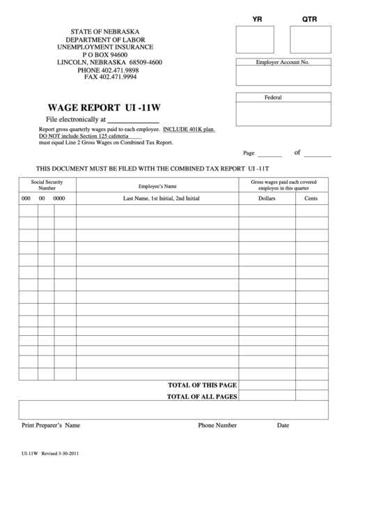 Form Ui 11w Wage Report 2011 printable pdf download