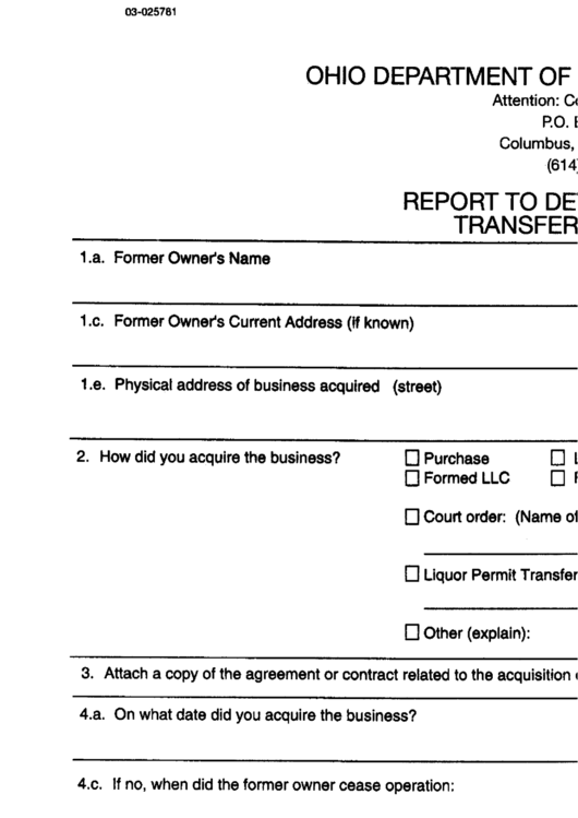 Report To Determine Liability Transfer Of Business Form - 2003 Printable pdf