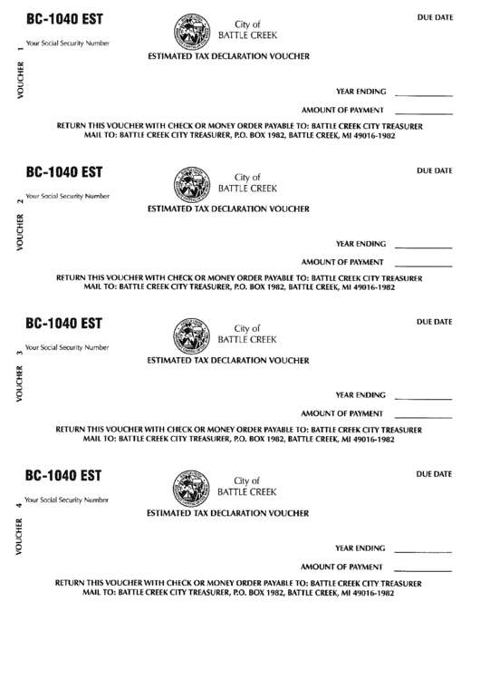 Form Bs-1040 Est - Estimated Tax Declaration Voucher Printable pdf