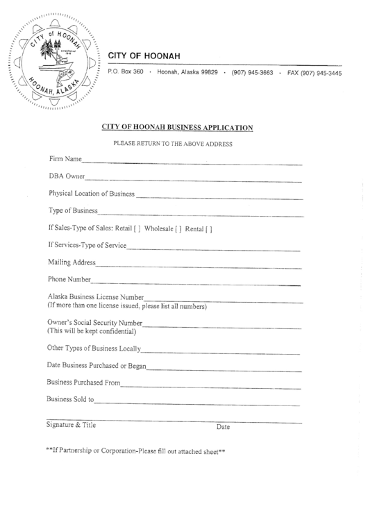 Business Application Form Printable pdf