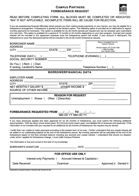 Campus Partners Forbearance Request Form