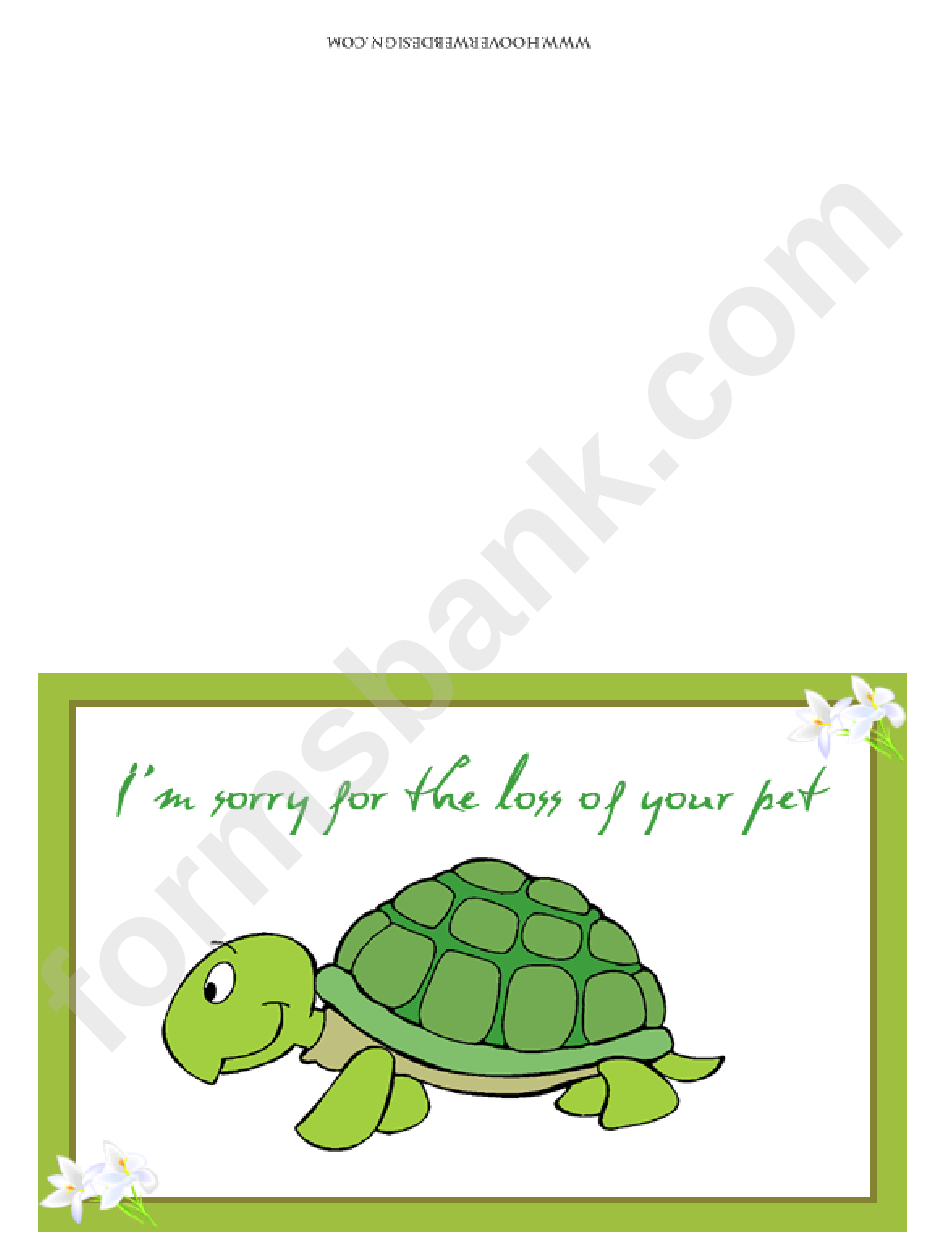 Pet Turtle Sorry For Your Loss Pet Sympathy Card Template