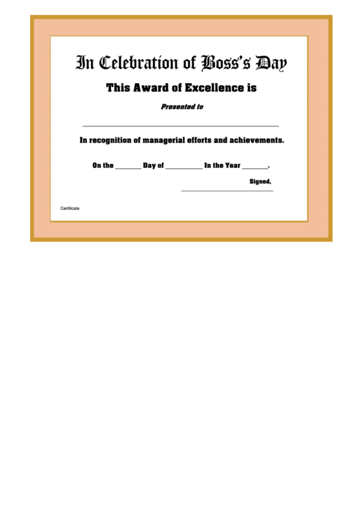 Wood Frame Happy Bosses Day Award Frame Template Printable pdf