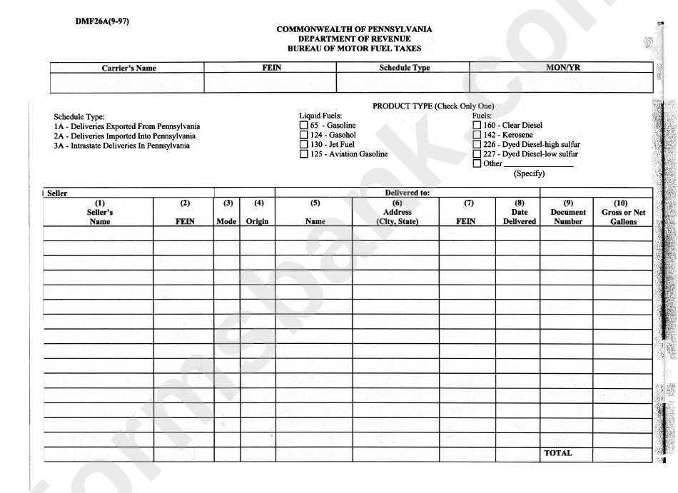 Form Dmf26a - Bureau Of Motor Fuel Taxes - 1997