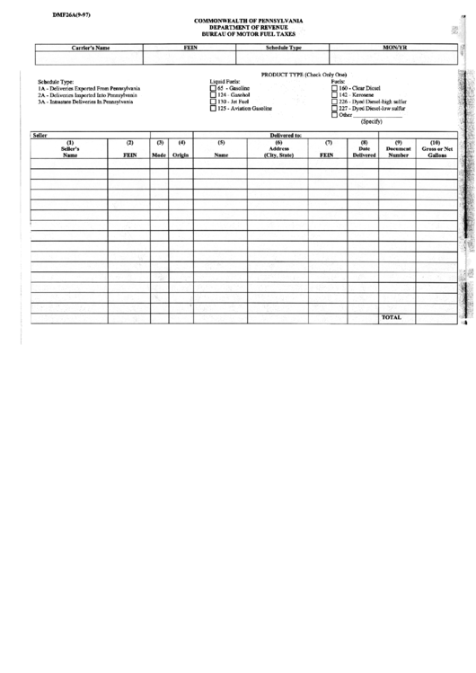 Form Dmf26a - Bureau Of Motor Fuel Taxes - 1997 Printable pdf