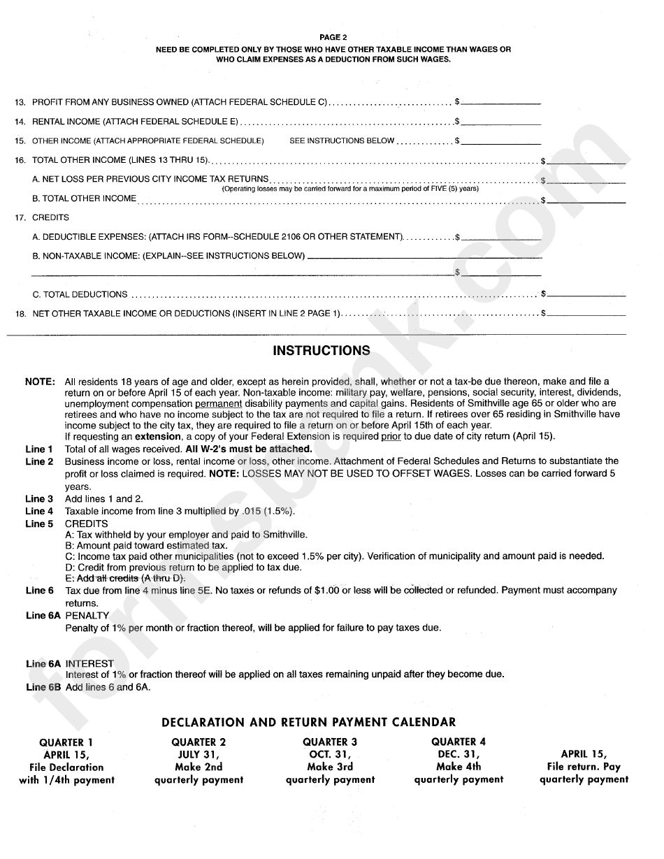 Form Ir - Declaration Of Estimated Tax For Year - Village Of Smithville Income Tax Department - Ohio