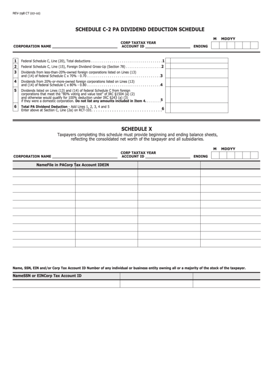 Form Rev-798 Ct - Schedule C-2 Pa Dividend Deduction Printable pdf