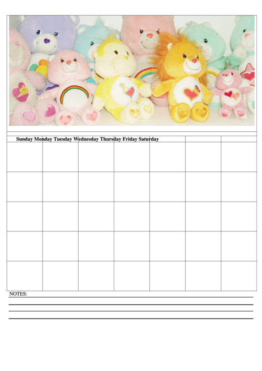 Teddy Bears Blank Monthly Calendar Template Printable pdf