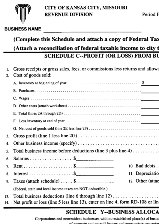 Form Rd-108a - Schedule C-Profit (Or Loss) From Business Or Profession Form - Revenue Division - Kansas City - Missouri Printable pdf