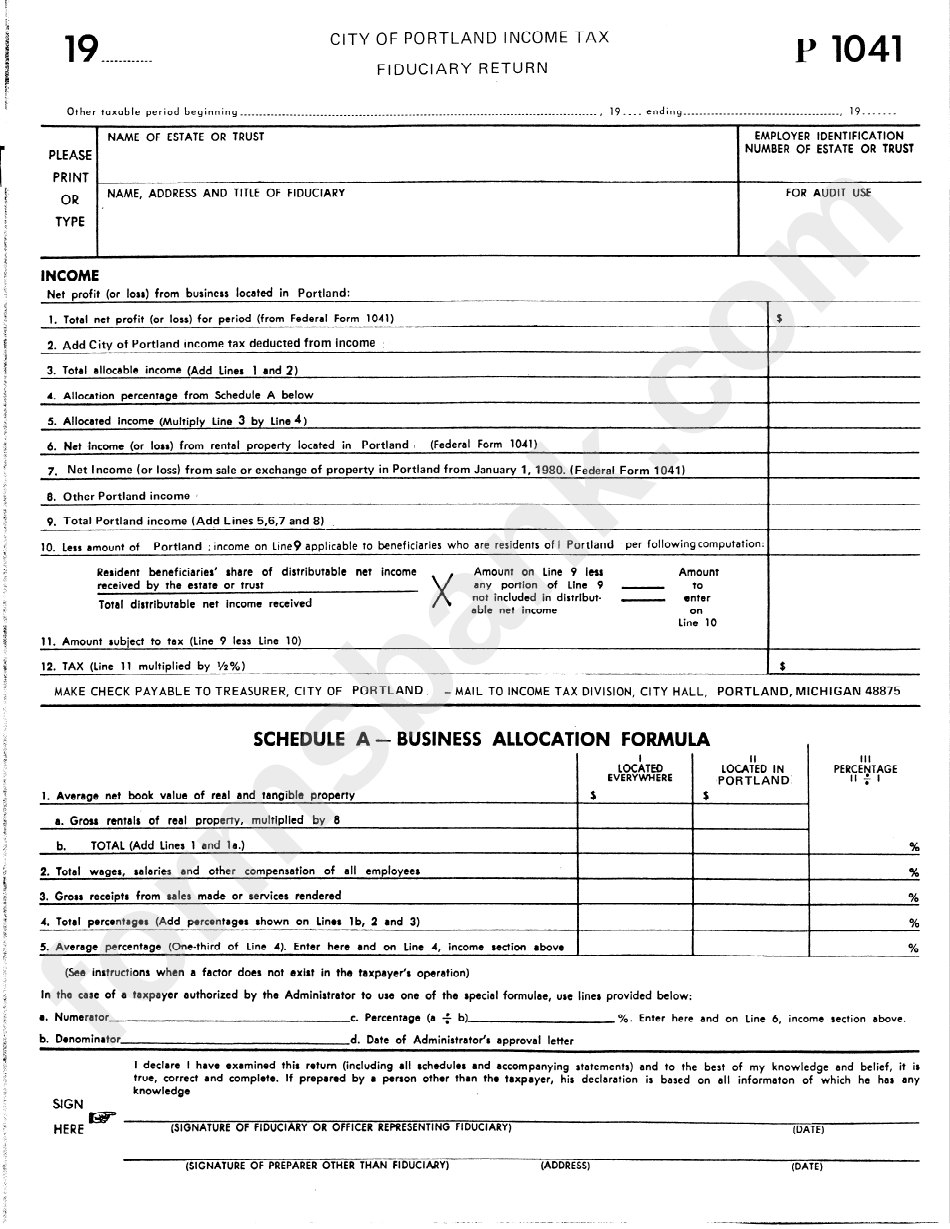 Form P 1041 Tax Fiduciary Return printable pdf download