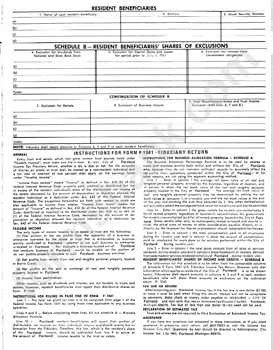 Form P 1041 - Income Tax Fiduciary Return
