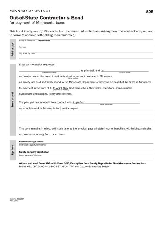 Fillable Form Sdb - Out-Of-State Contractor