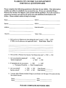 Individual Questionnaire Form - Warren City Income Tax Department - Ohio