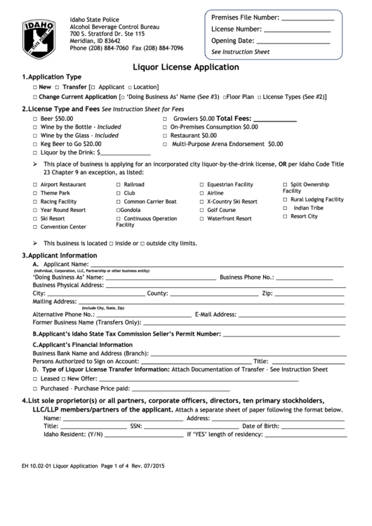 Liquor License Application Form Printable pdf