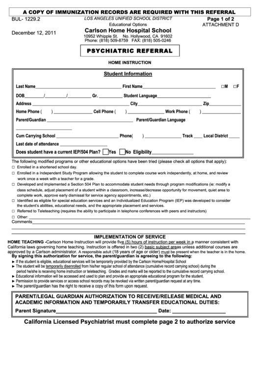 Psychiatric Referral Form Printable pdf