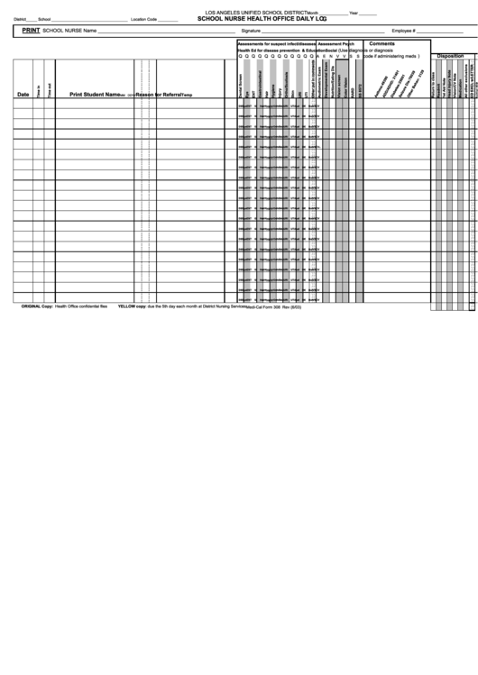 Fillable School Nurse Health Office Daily Log Form Printable pdf