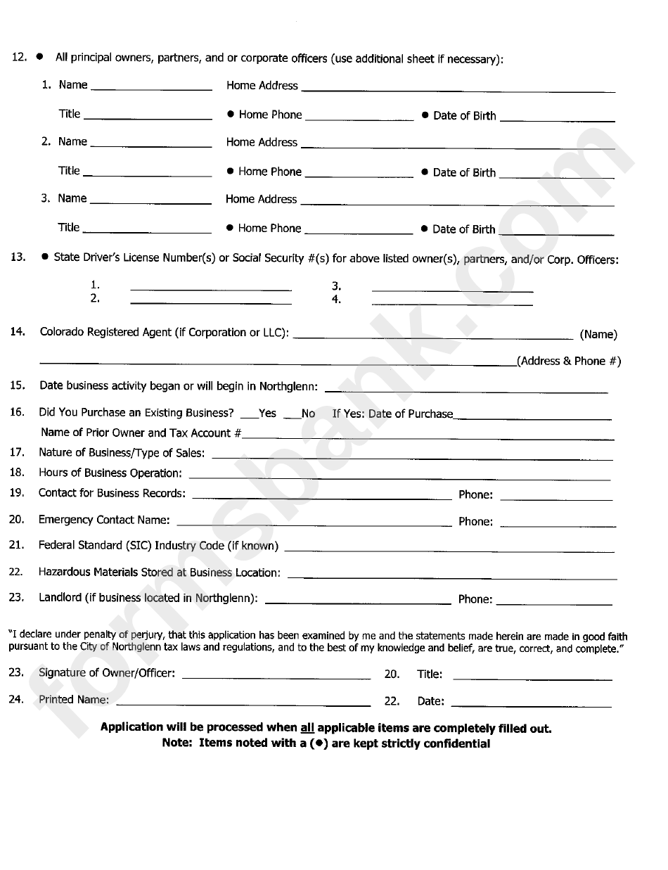 Business And Tax License Application Form
