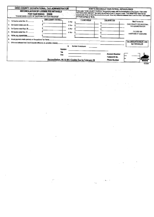 Form Ccq2a - Reconciliation Of License Fee Withheld 2006 Printable pdf