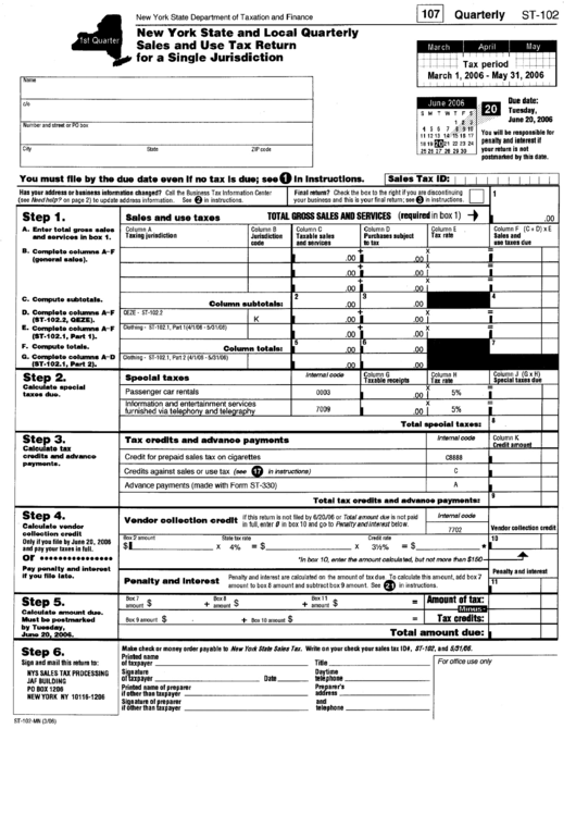 Form St-102 - Sales And Use Tax Return Printable pdf