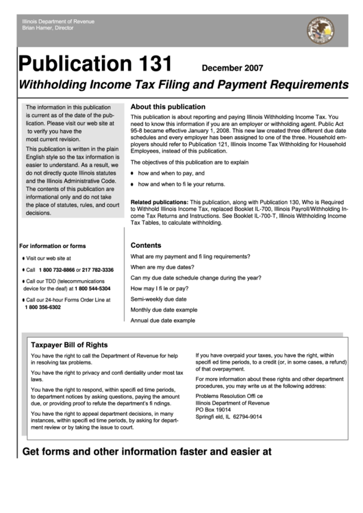Withholding Income Tax Filing And Payment Requirements - Illinois Department Of Revenue Printable pdf