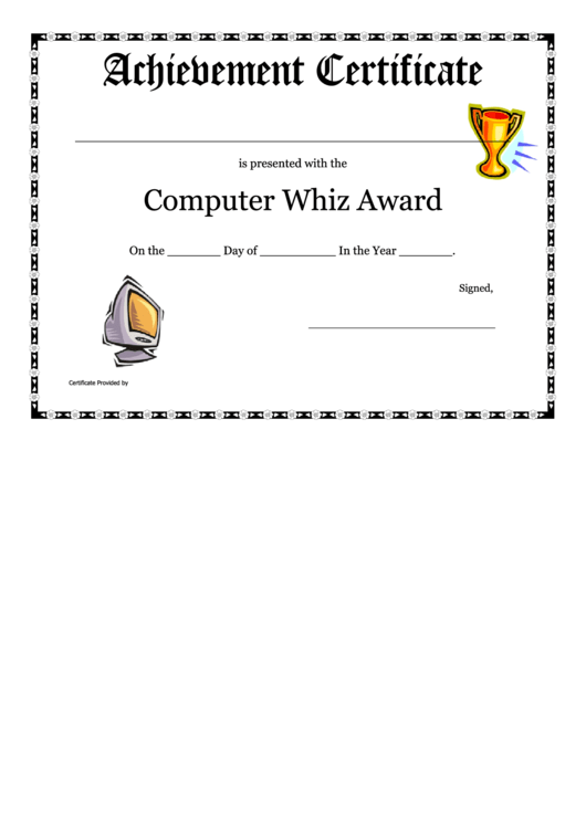 Computer Whiz Award Certificate Template Printable pdf