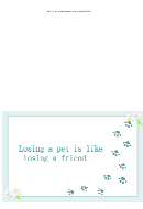 Pawprints Sorry For Your Loss Pet Sympathy Card Template