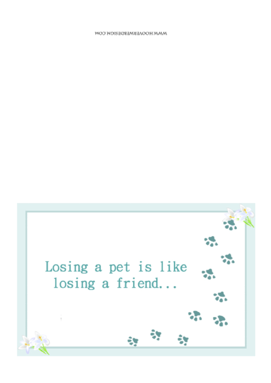 Pawprints Sorry For Your Loss Pet Sympathy Card Template Printable pdf