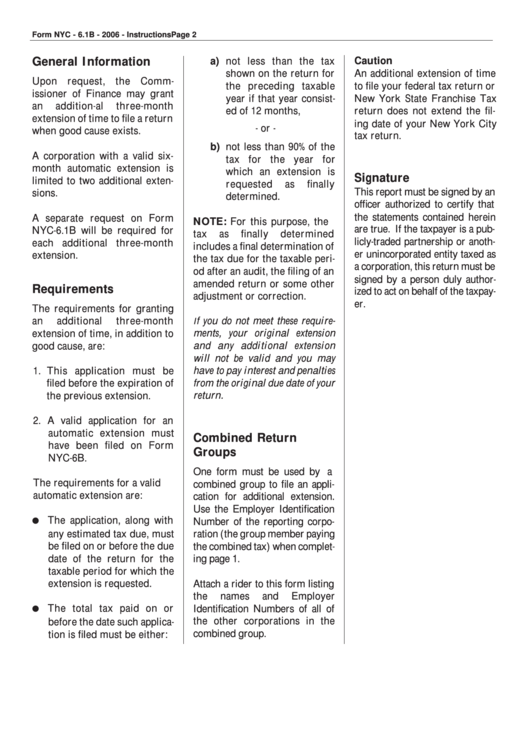 Instructions For Form Nyc - 2006 Printable pdf