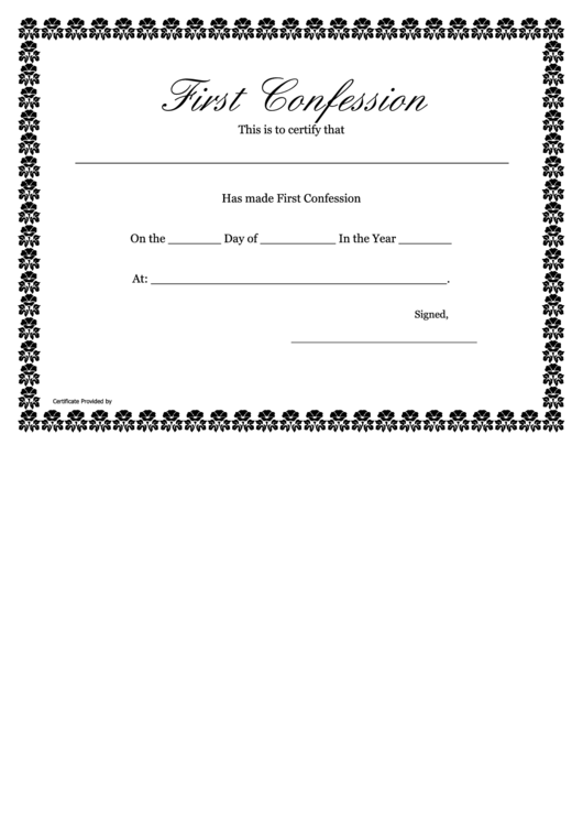 First Confession Certificate Template Printable pdf