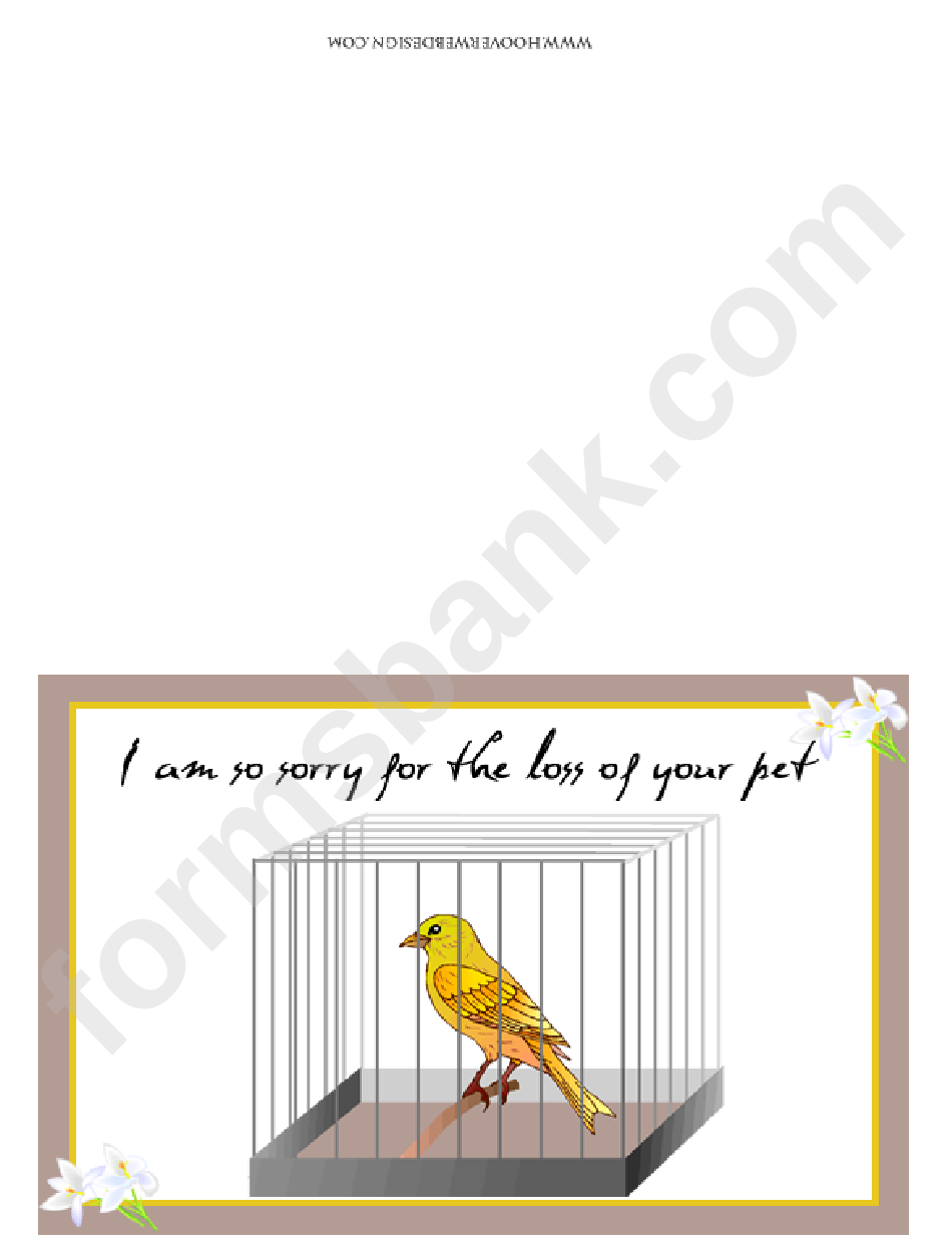 Pet Bird Canary Sorry For Your Loss Printable Pet Sympathy Card Template