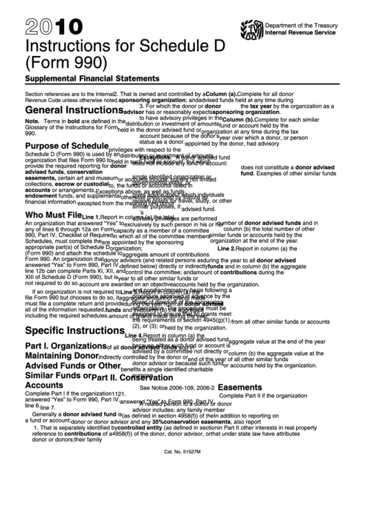Form 990 - Instruction For Schedule D - 2010 Printable pdf
