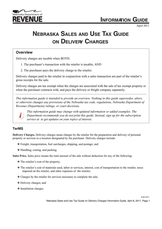 Instructions For Sales And Use Tax On Delivery Charges Printable pdf