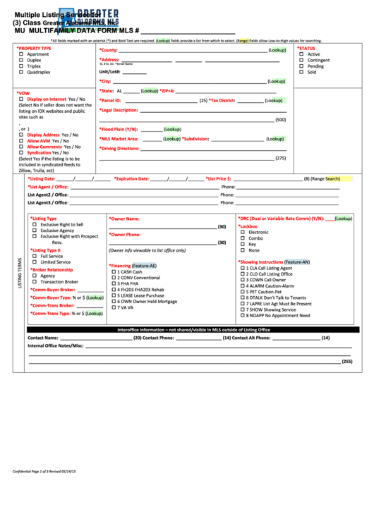 Multifamily Data Form