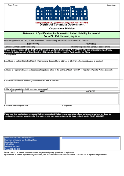 Fillable Form Dllp-1 - Statement Of Qualification For Domestic Limited Liability Partnership, Form Ra-1 - Registered Agent Written Consent Printable pdf